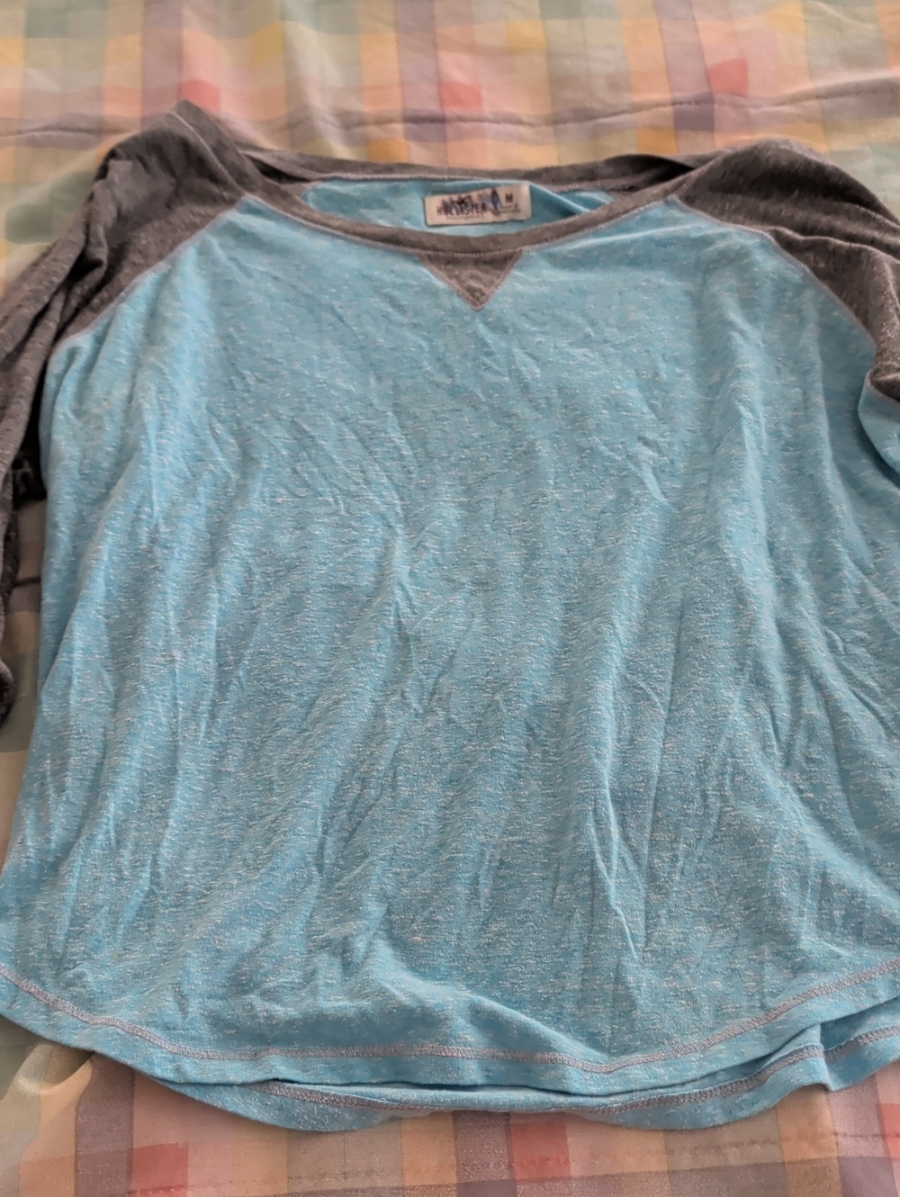 Light Blue and Gray Casual Hollister Raglan Tee